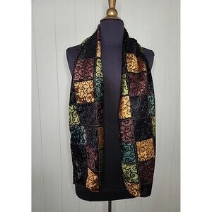 Womens Scarf Burnout Velvet Vintage Patchwork Groovy Retro Artsy Boho 90s